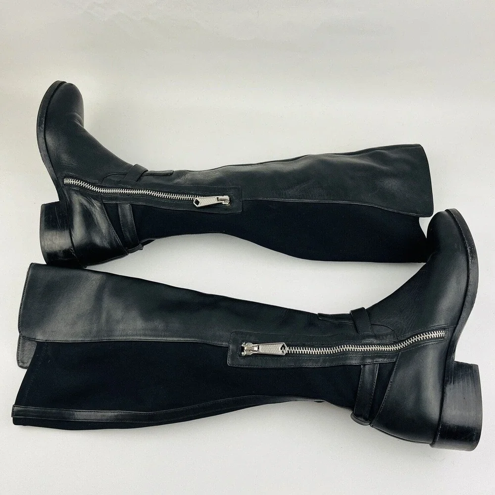 Womens 6M Donald Pliner Nellie Riding Boots Black Leather Knee High Elastic Back